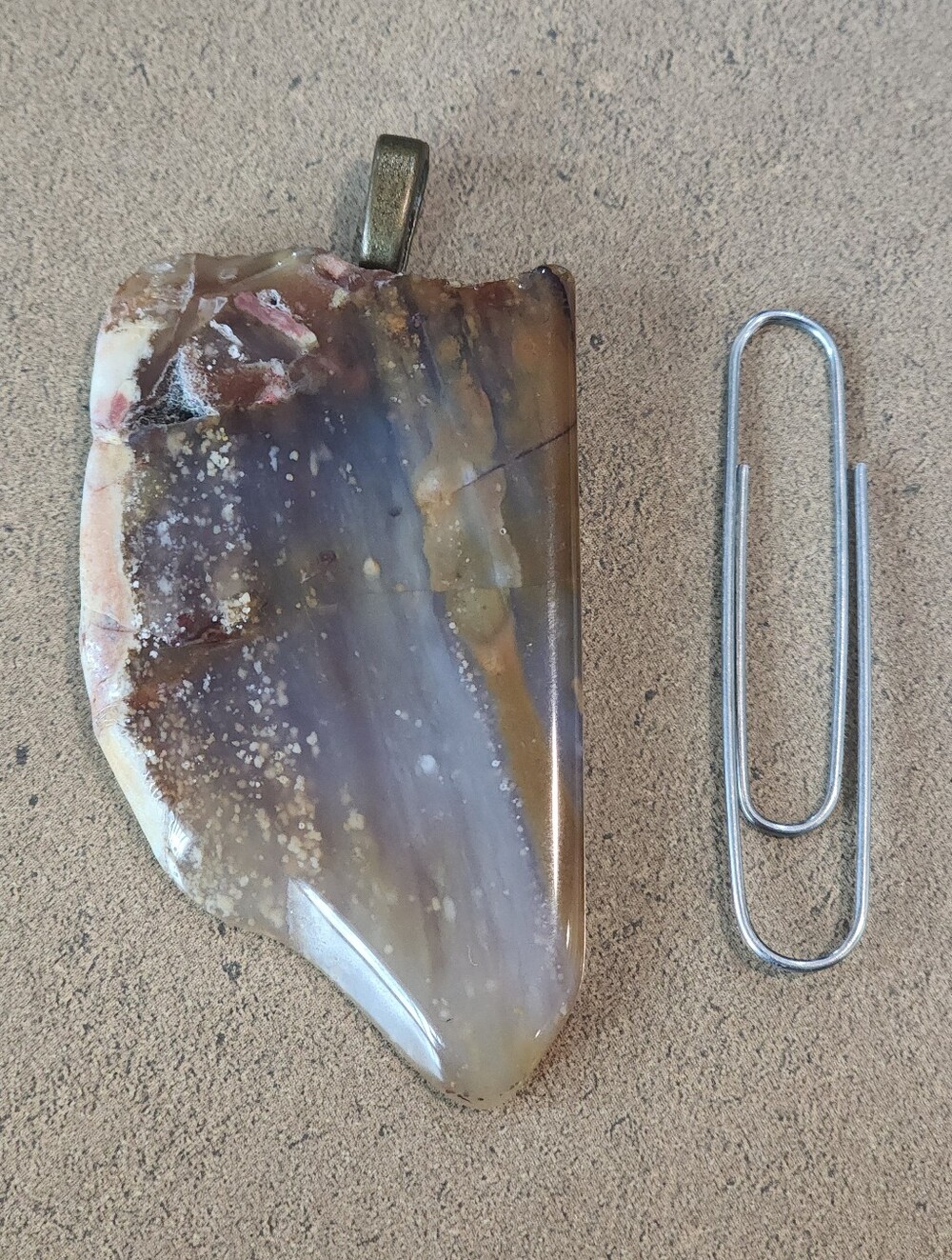 Polished Agate Pendant For Necklace in Brown and Cream Tones Custom Made